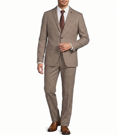 John Varvatos Signature Tailored Varick Slim Fit Flat Front Striped 2-Piece Suit