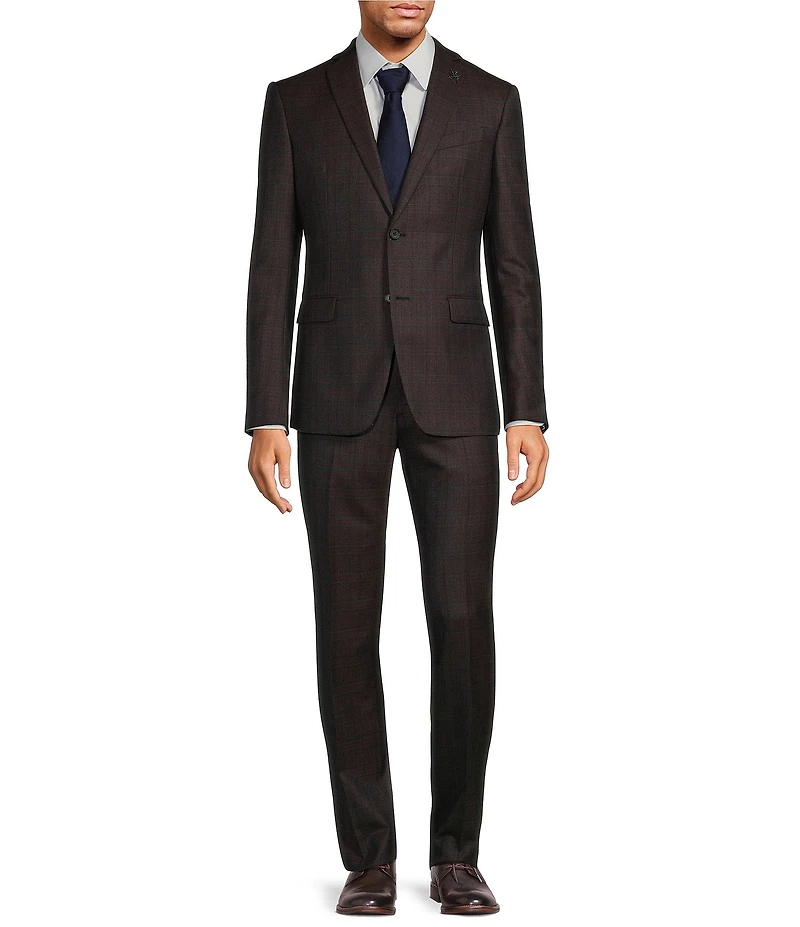 John Varvatos Slim Fit Flat Front Plaid Print 2-Piece Suit