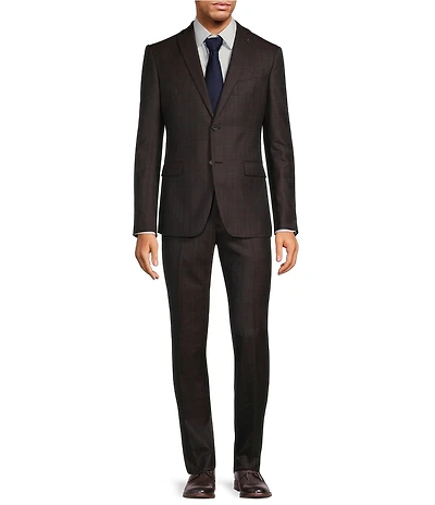 John Varvatos Slim Fit Flat Front Plaid Print 2-Piece Suit