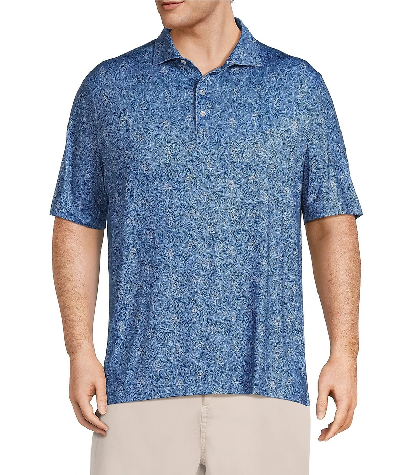 Johnnie-O Big & Tall Osmond Tropical Leaf Print Performance Short Sleeve Polo Shirt