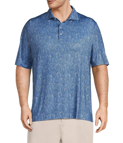 Johnnie-O Big & Tall Osmond Tropical Leaf Print Performance Short Sleeve Polo Shirt