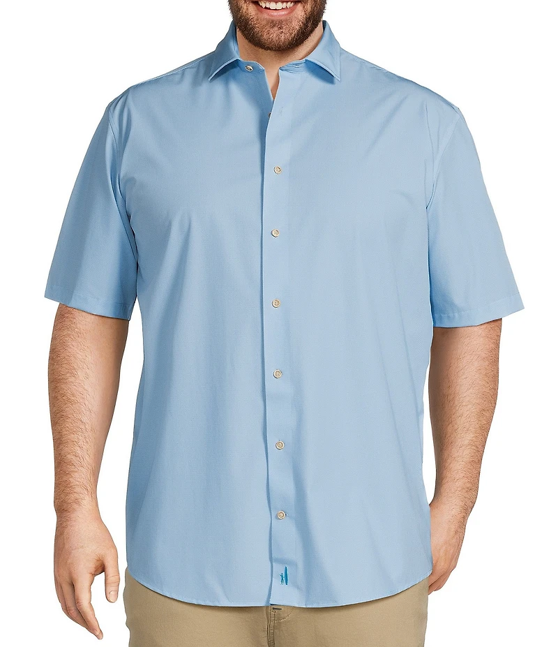 Johnnie-O Big & Tall Spielman Solid Stretch Knit Short Sleeve Woven Shirt