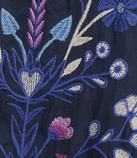 JOHNNY WAS Adina Floral Embroidered Linen V-Neck Sleeveless A-Line Midi Dress