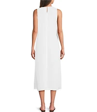 JOHNNY WAS Adina Floral Embroidered Linen V-Neck Sleeveless A-Line Midi Dress