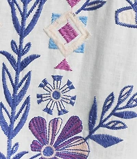 JOHNNY WAS Adina Floral Embroidered Linen V-Neck Sleeveless A-Line Midi Dress