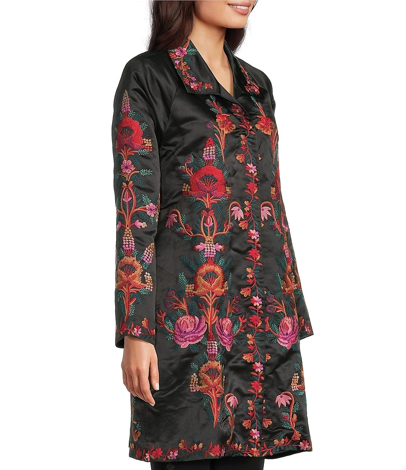 JOHNNY WAS Ajowan Floral Embroidered Point Collar Long Sleeve Jacket