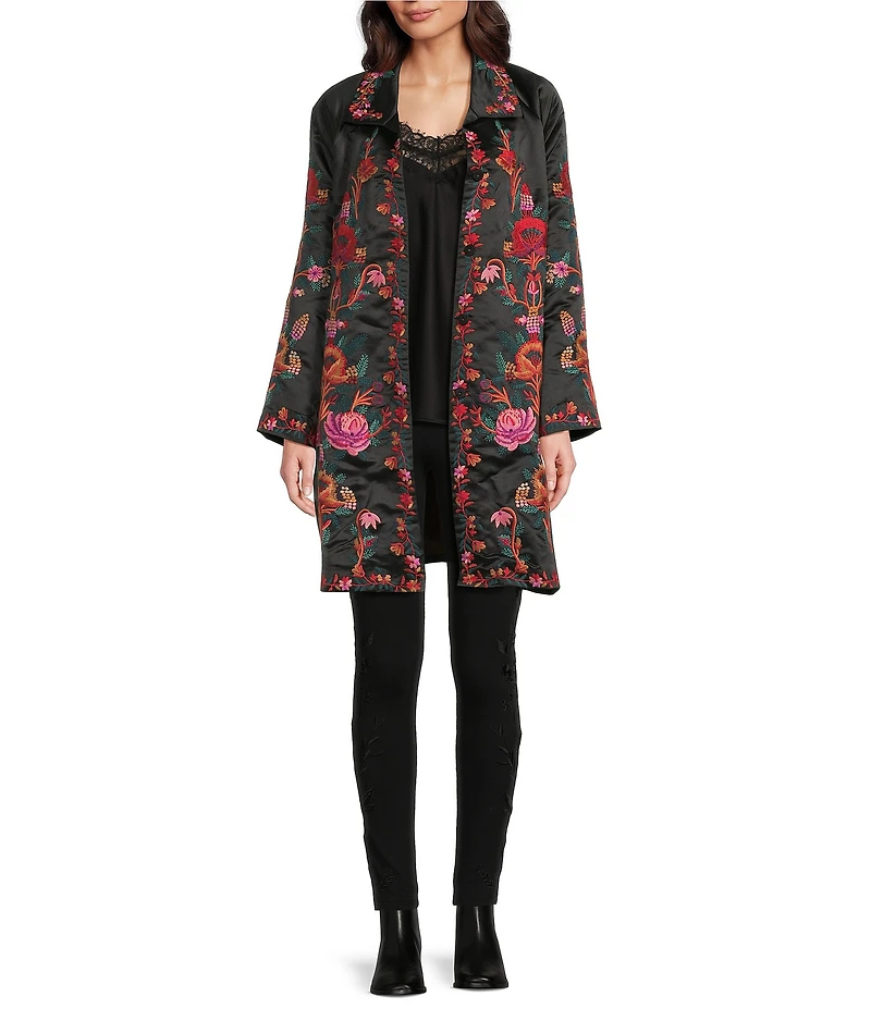JOHNNY WAS Ajowan Floral Embroidered Point Collar Long Sleeve Jacket