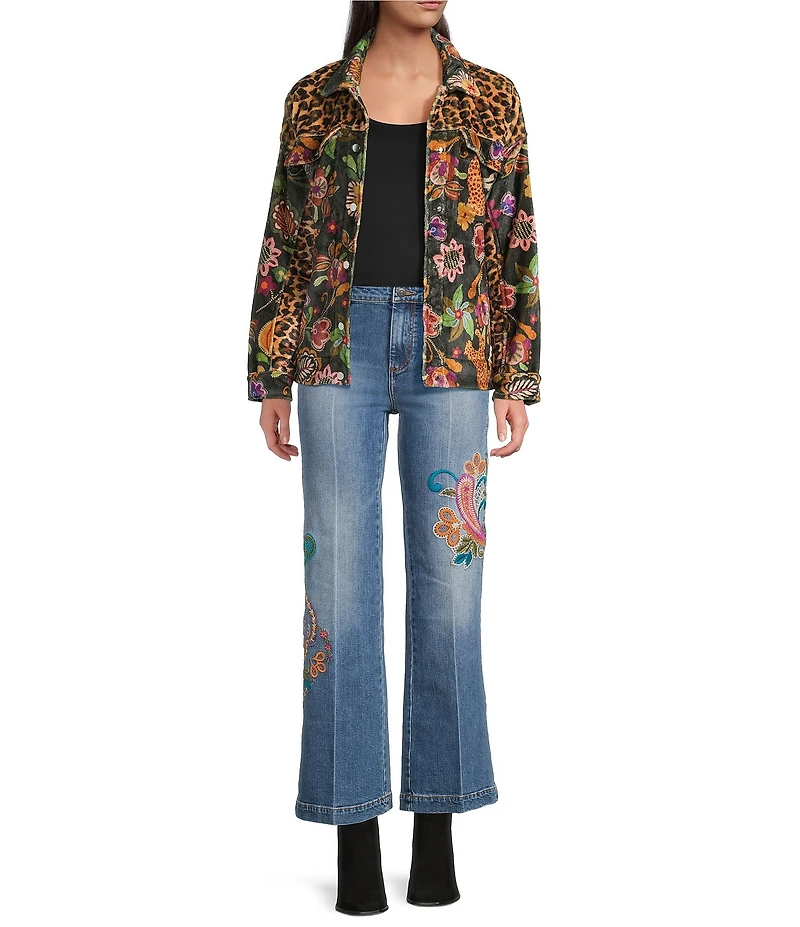 JOHNNY WAS Amelie Floral & Animal Print Sherpa Trucker Jacket