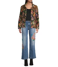 JOHNNY WAS Amelie Floral & Animal Print Sherpa Trucker Jacket