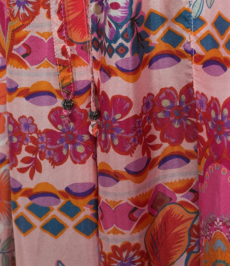 JOHNNY WAS Arya Tami Patchwork Floral Scarf Print Silk Wide-Leg Pants