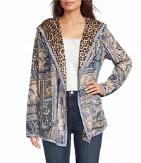 JOHNNY WAS Athene Joan Sherpa Knit Reversible Bold Print Open-Front Hooded Jacket
