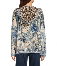 JOHNNY WAS Athene Joan Sherpa Knit Reversible Bold Print Open-Front Hooded Jacket