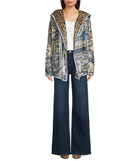 JOHNNY WAS Athene Joan Sherpa Knit Reversible Bold Print Open-Front Hooded Jacket