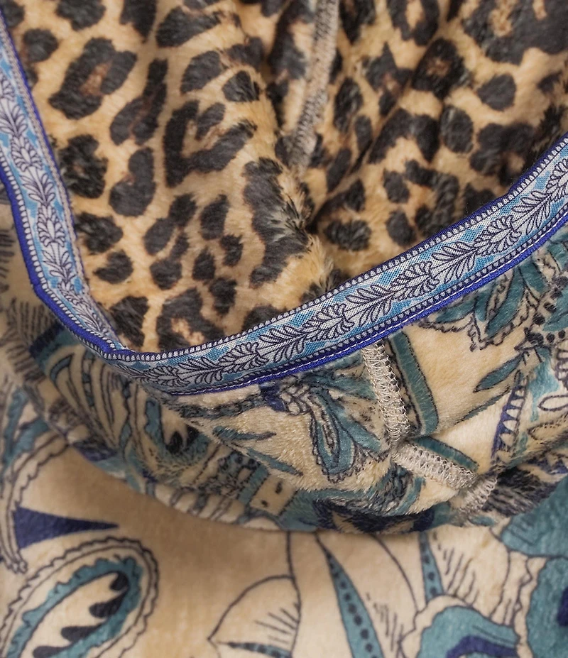 JOHNNY WAS Athene Joan Sherpa Knit Reversible Bold Print Open-Front Hooded Jacket