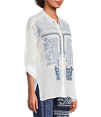 JOHNNY WAS Audrey Embroidered Point Collar Long Sleeve Shirt
