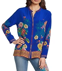 JOHNNY WAS Audrey Victoria Silk Scarf Print Round Neck Long Sleeve Tunic