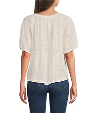 JOHNNY WAS Avah Embroidered Round Neck Short Sleeve Button-Front Shirt