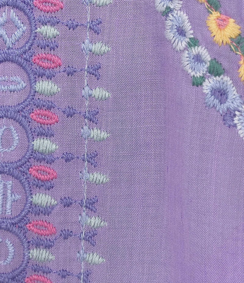 JOHNNY WAS Bahari Floral Embordered Henley Neck Long Sleeve Tunic