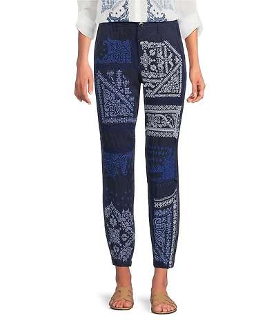 JOHNNY WAS Bandana Pattern Embroidered Jogger Crop Pants