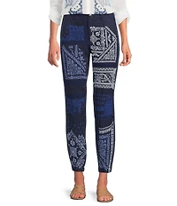 JOHNNY WAS Bandana Pattern Embroidered Jogger Crop Pants