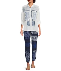 JOHNNY WAS Bandana Pattern Embroidered Jogger Crop Pants