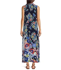 JOHNNY WAS Banksia Tiana Floral Scarf Print Silk V-Neck Sleeveless Maxi Dress