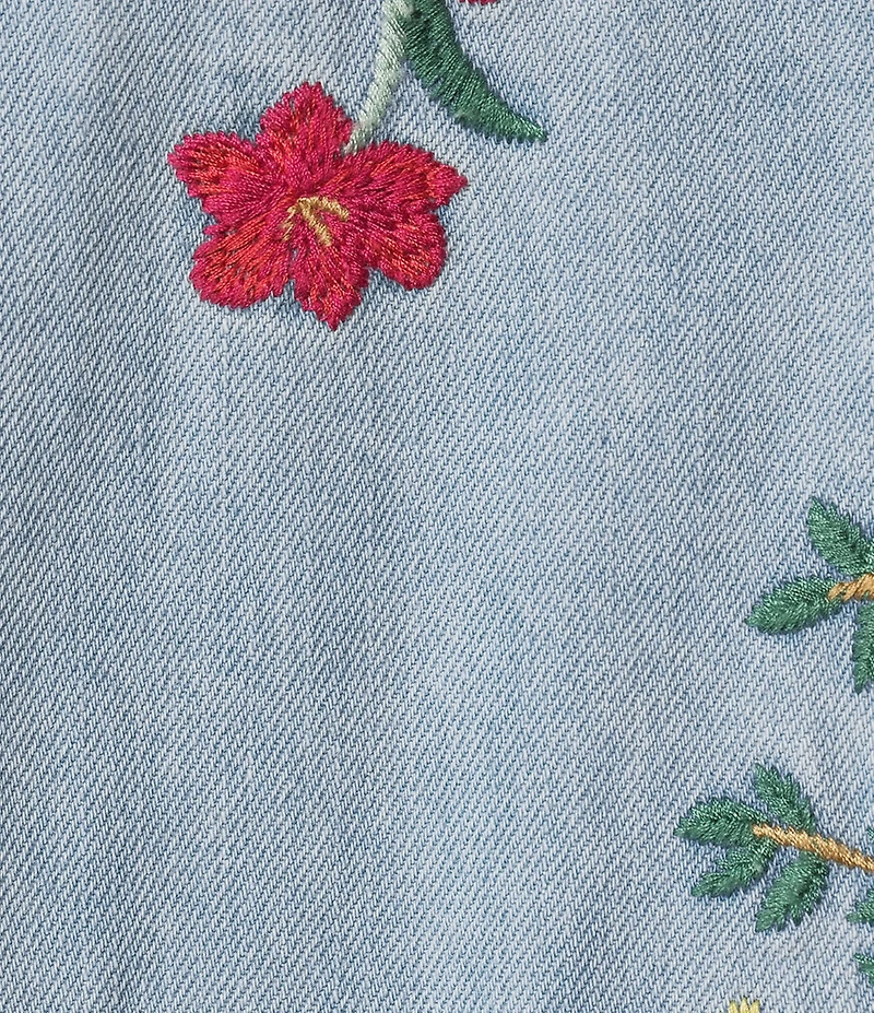 JOHNNY WAS Beatrix Denim Floral Embroidered Point Collar Long Sleeve Jacket