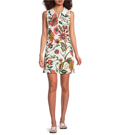JOHNNY WAS Bee Active Valley of the Fleurs Floral Print French Terry Knit Polo Collar Tennis Dress