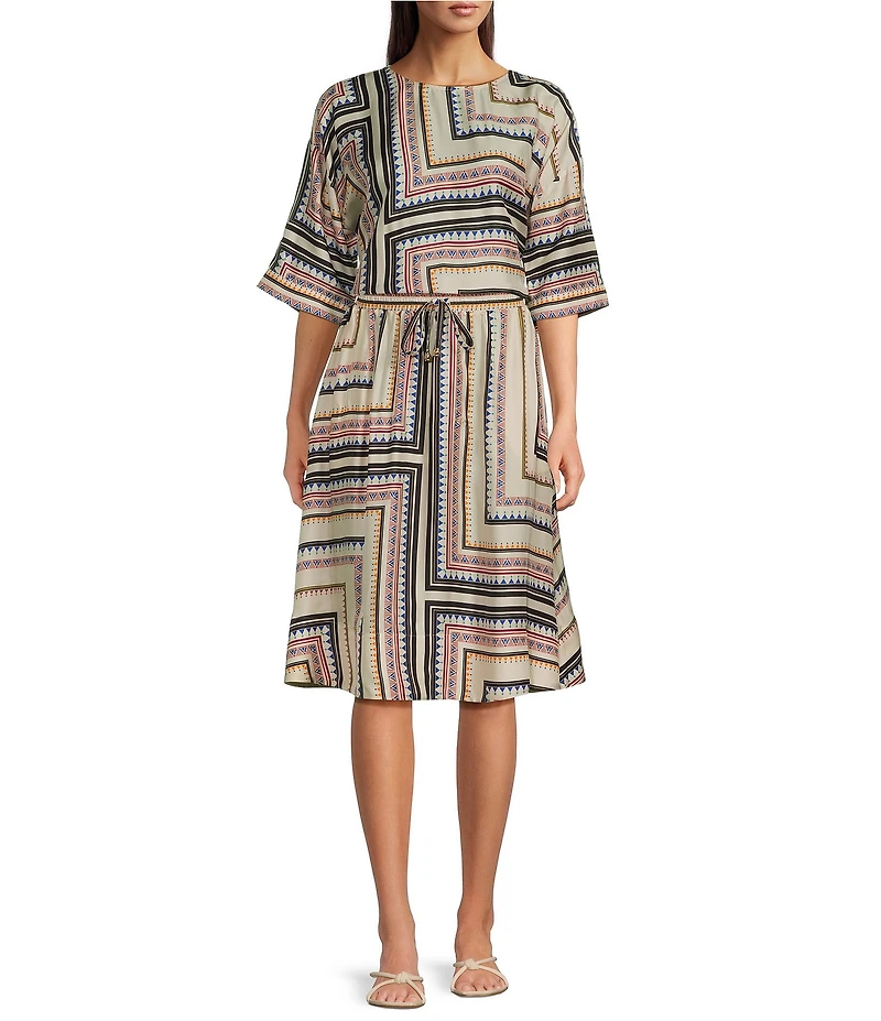 JOHNNY WAS Blythe Geometric Printed Silk Blend A-Line Coordinating Midi Skirt