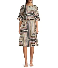 JOHNNY WAS Blythe Geometric Printed Silk Blend A-Line Coordinating Midi Skirt