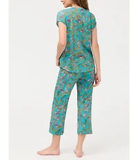 JOHNNY WAS Bobbie Butterfly Jersey Knit Cap Sleeve Scoop Neck Cropped Pajama Set