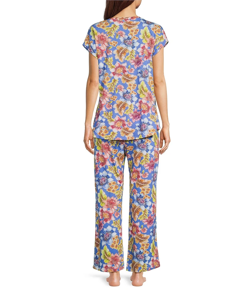 JOHNNY WAS Bobbie Floral Jersey Knit Cap Sleeve Scoop Neck Cropped Pajama Set