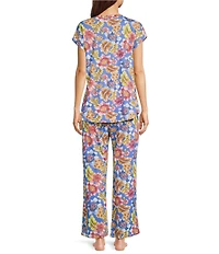 JOHNNY WAS Bobbie Floral Jersey Knit Cap Sleeve Scoop Neck Cropped Pajama Set