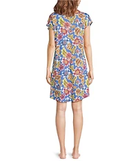 JOHNNY WAS Brigette Jersey Knit Cap Sleeve Scoop Neck Floral Printed Nightshirt