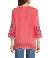 JOHNNY WAS Brixley Embroidered Round Neck 3/4 Sleeve Tunic