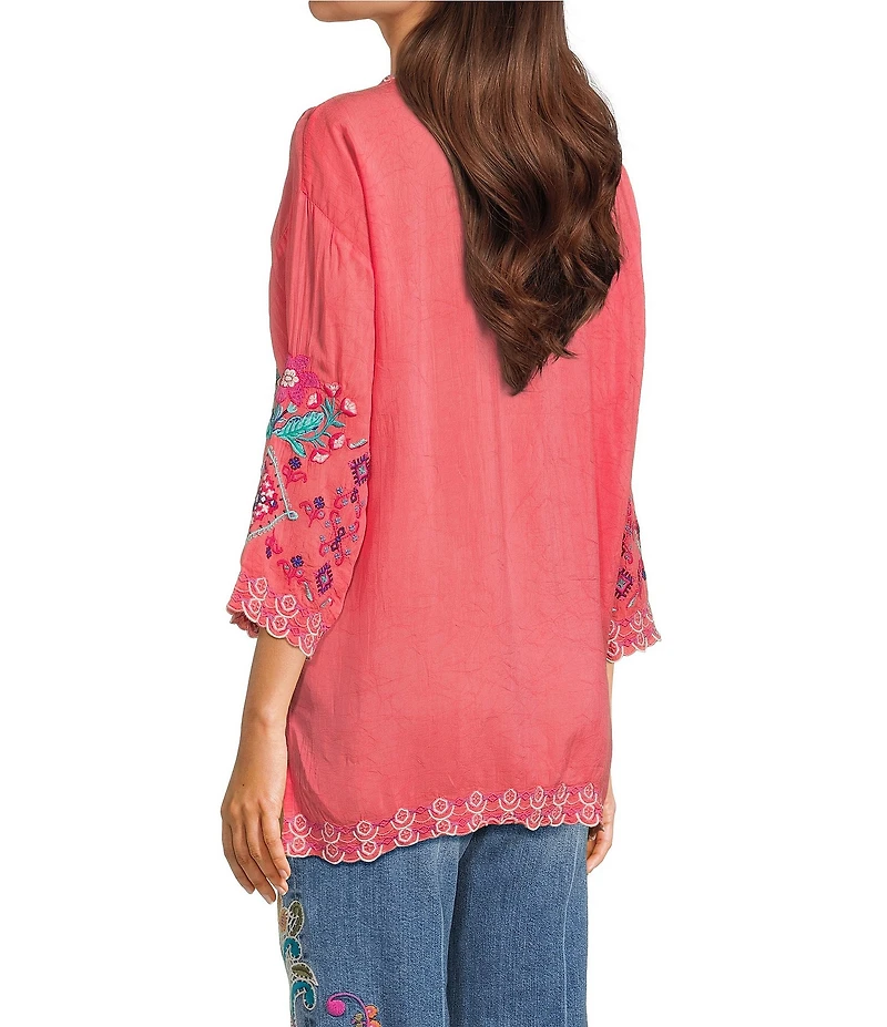 JOHNNY WAS Brixley Embroidered Round Neck 3/4 Sleeve Tunic