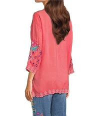 JOHNNY WAS Brixley Embroidered Round Neck 3/4 Sleeve Tunic