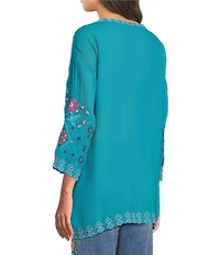 JOHNNY WAS Brixley Embroidered Round Neck 3/4 Sleeve Tunic
