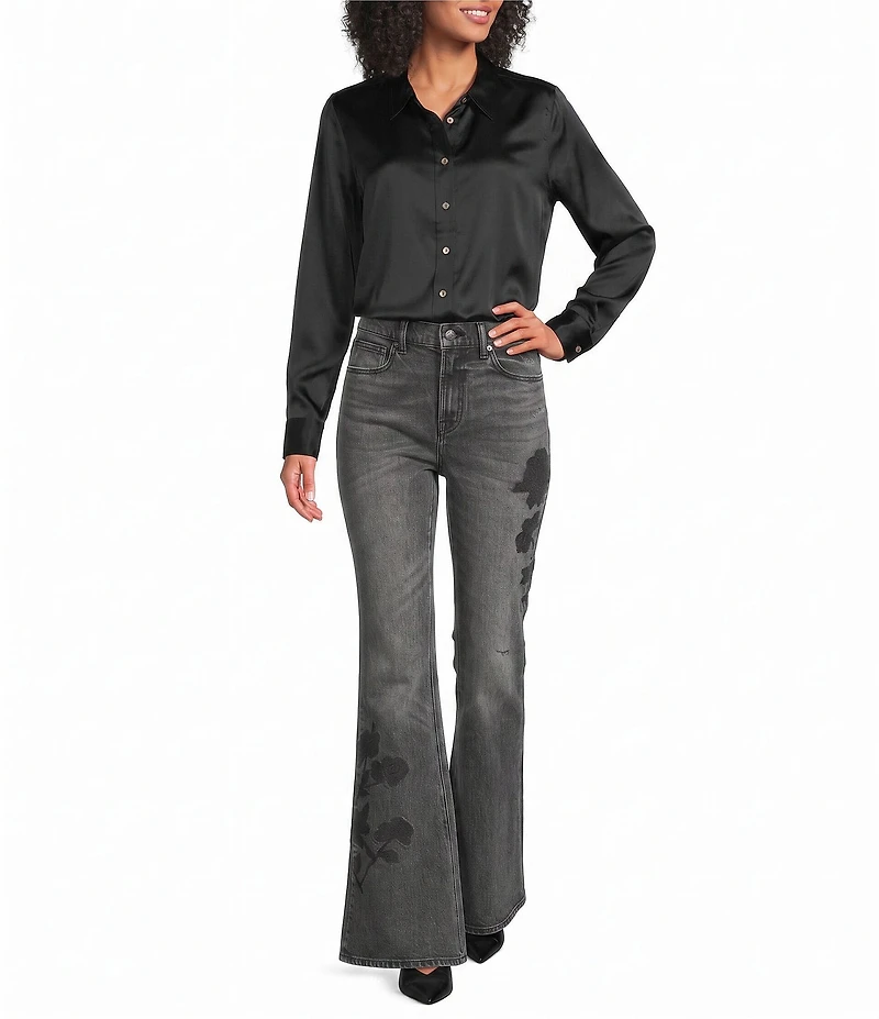 JOHNNY WAS Charmeuse Silky Point Collar Long Sleeve Button-Front Shirt