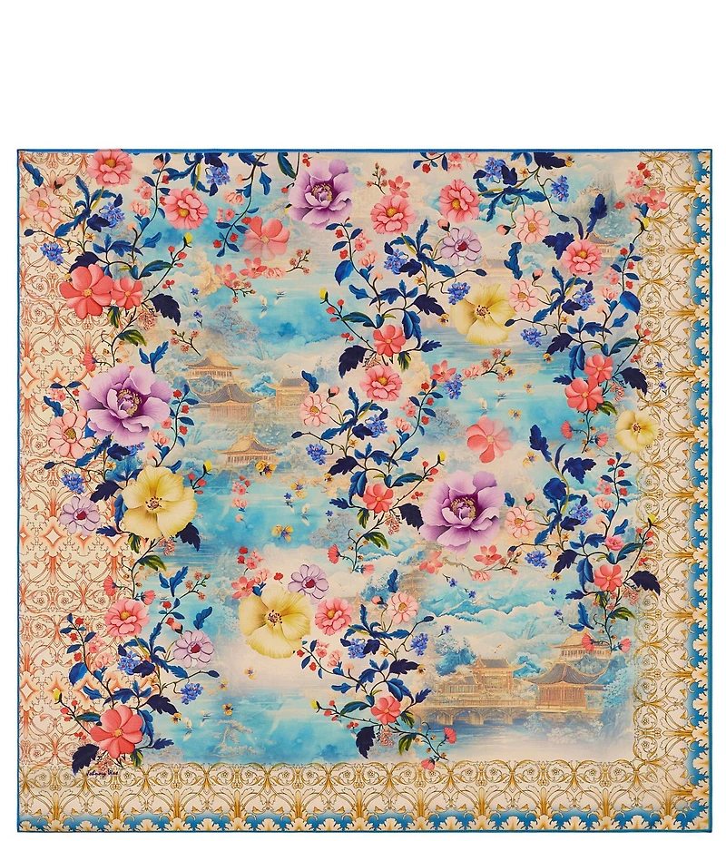 JOHNNY WAS Chemis Floral Print Silk Square Scarf