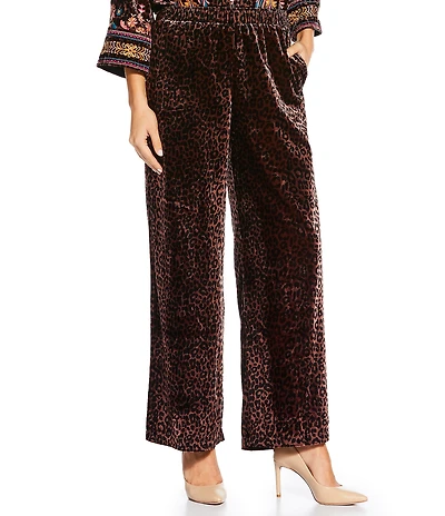 JOHNNY WAS Coordinating Leopard Print Velvet Wide Leg Pants