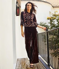 JOHNNY WAS Coordinating Leopard Print Velvet Wide Leg Pants