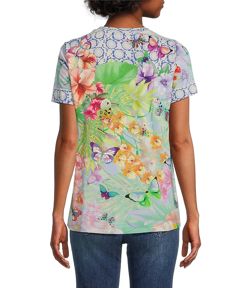 JOHNNY WAS Cozumel Favorite Bamboo Knit Printed Crew Neck Short Sleeve Tee