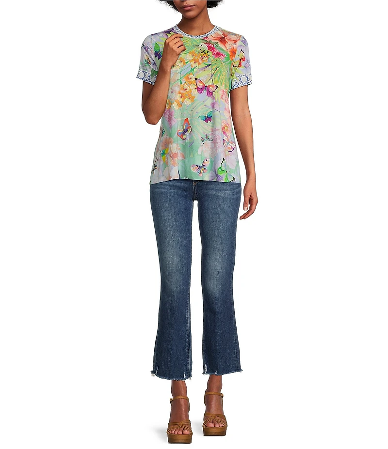 JOHNNY WAS Cozumel Favorite Bamboo Knit Printed Crew Neck Short Sleeve Tee