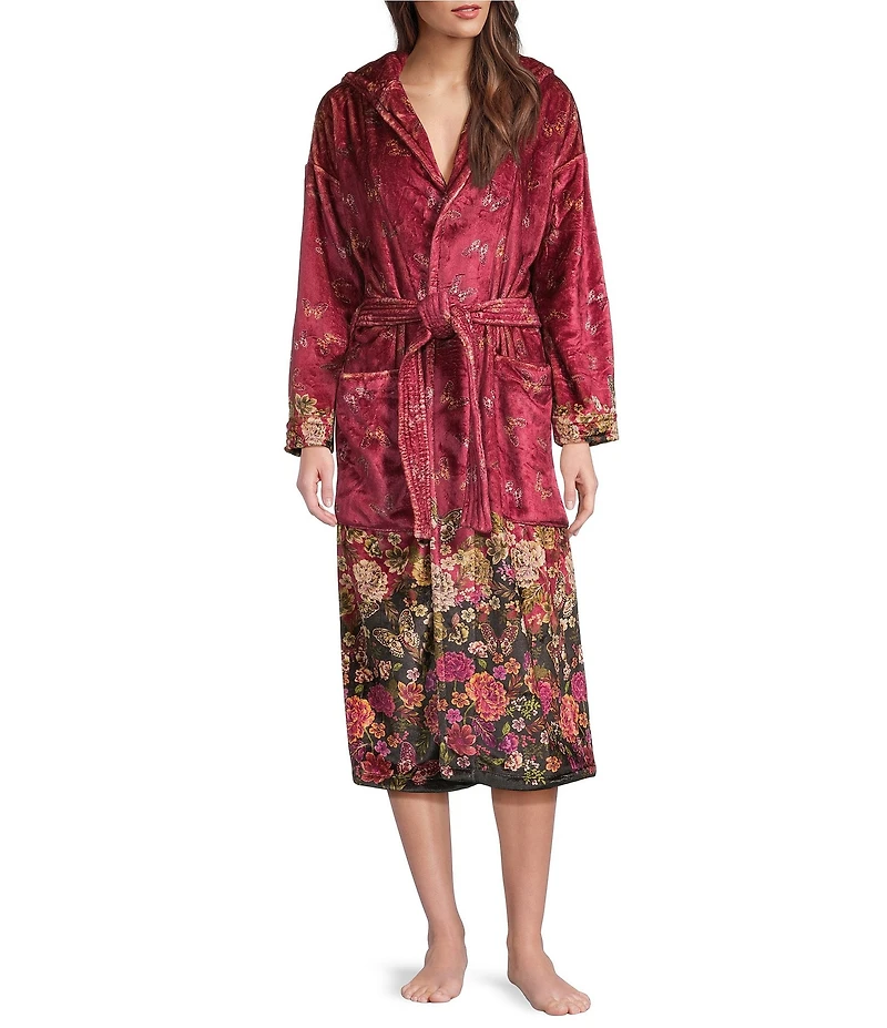 JOHNNY WAS Cozy Long Sleeve Hooded Floral Printed Plush Robe