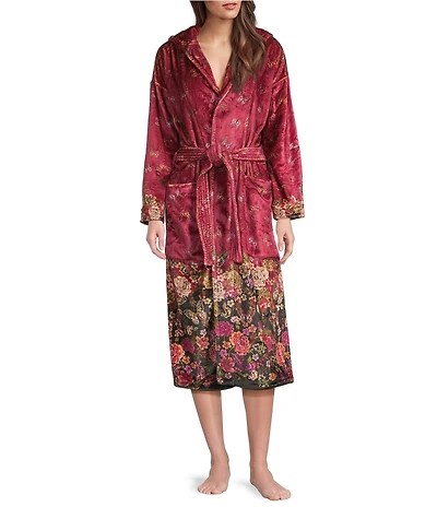 JOHNNY WAS Cozy Long Sleeve Hooded Floral Printed Plush Robe