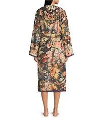 JOHNNY WAS Cozy Long Sleeve Shawl Collar Long Hooded Leopard Print Robe