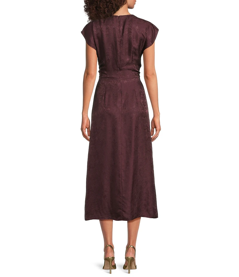 JOHNNY WAS Delcie Silky Woven Deep V-Neck Dolman Cap Sleeve Ruched Front Midi Dress