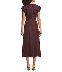 JOHNNY WAS Delcie Silky Woven Deep V-Neck Dolman Cap Sleeve Ruched Front Midi Dress