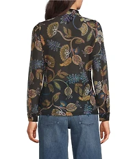 JOHNNY WAS Devin Floral Printed Mesh Point Collar Long Sleeve Button Front Shirt